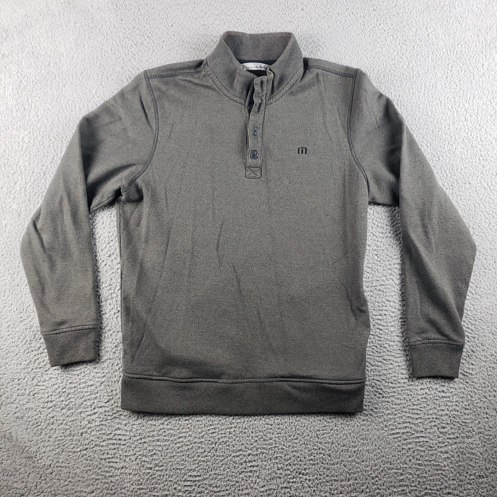 Travis Matthew‎ Henley Sweatshirt Mens L Gray Green Logos Pockets Sweater Golf